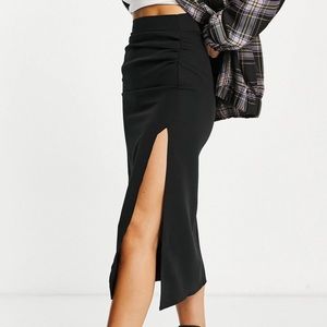 Stradivarius Rouched Slit MIDI Skirt - NWT